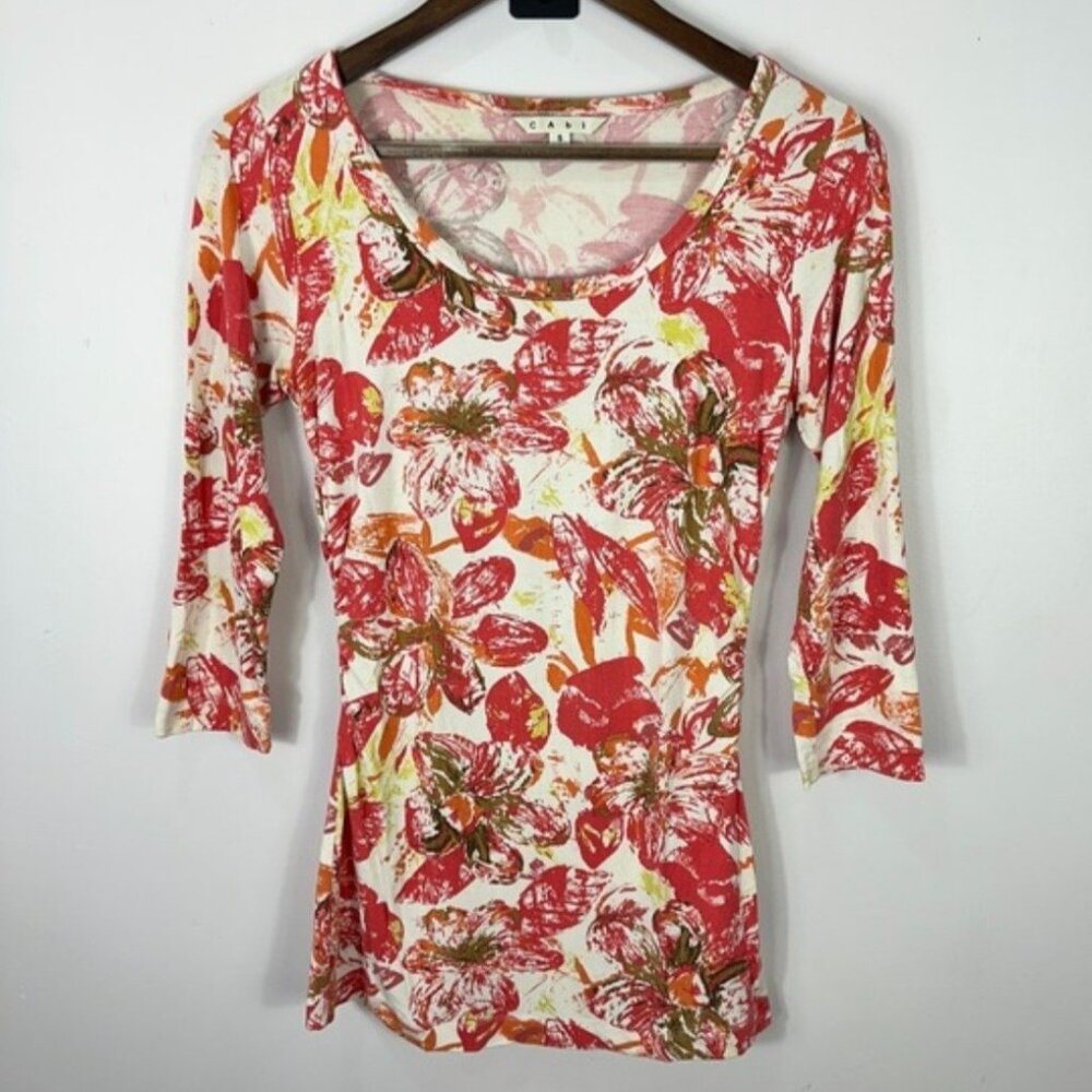 CAbi Splashy Coral Floral Tee #886